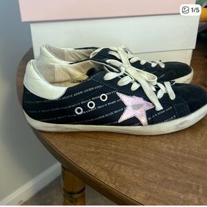 Golden Goose Black Sneakers with Pink Star